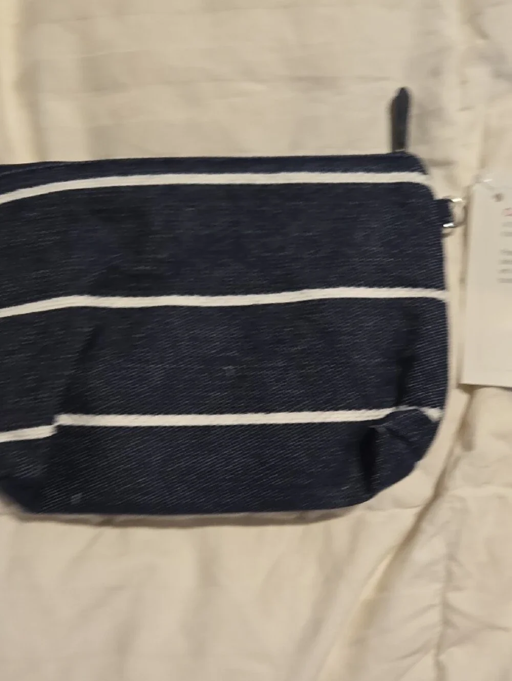 Thirty-one Mini Zipper Pouch Navy Wide Stripe Pattern